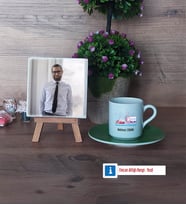 Fen ve Teknoloji Öğretmeni Fotoğraflı Dekoratif Taş, Ahşap Altlıklı Türk Kahvesi Fincanı Hediye (Model 9)