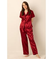 Miorre Bayan Saten Pijama Takımı (Kırmızı-Kırmızı)