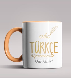 Kişiye Özel Türkçe Öğretmeni Tasarımlı Siyah Renk Kupa Bardak 3 (Turuncu)