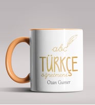 Kişiye Özel Türkçe Öğretmeni Tasarımlı Siyah Renk Kupa Bardak 3 (Turuncu)