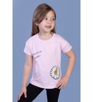 Toontoy Kız Çocuk Papatya Baskılı Tişört (Pembe)