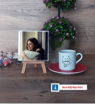 Doğum Günü Hediyesi Fotoğraflı Dekoratif Taş, Ahşap Altlıklı Türk Kahvesi Fincanı Hediye (Model 3)