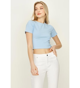 Kadın Basic Örme Crop Body (Mavi)