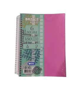 Orta Boy 4+2 Ayraçlı Defter 6 Konulu 180 Yaprak 1 Adet 4 Kareli 2 Çizgili Spralli Plastik Kapak Seperatörlü 18x25 cm (Pembe)