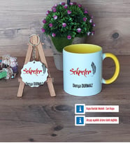 Sekretere Hediye Kupa Bardak Kırmızı ve Ahşap Anahtarlık Hediye (Model 6)