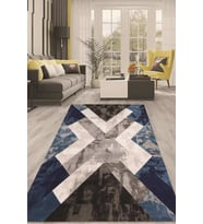 Dijital Kaymaz Taban Yıkanabilir Modern Renkli Salon Halısı Mutfak Halısı Yolluk ND-HT-1384 (Lacivert)