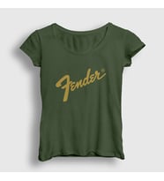 Presmono Kadın Beyaz Logo Fender Gitar Gitarist T-Shirt 442588tt (Haki)