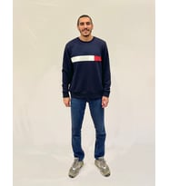 Erkek Bisiklet Yaka Rahat Kalıp 3 iplik Kalın Garnili Sweatshirt SPR24SW35 (Lacivert)