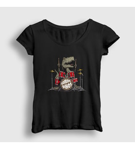 Presmono Kadın Beyaz Dinos Dinozor Drums Bateri T-Shirt 370867tt (Siyah)