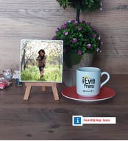 Evin Prensi Fotoğraflı Dekoratif Taş, Ahşap Altlıklı Türk Kahvesi Fincanı Hediye (Model 8)