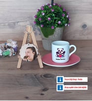 Sevimli Panda Türk Kahvesi Fincanı Ahşap Altlıklı ve Fotoğraflı Ahşap Anahtarlık Hediye (Model 6)