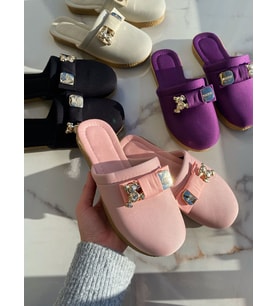Önü Kapalı Tokalı Kadın Ev Terliği (Pembe)