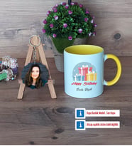 Doğum Günü Hediyesi Kupa Bardak Beyaz ve Fotoğraflı Ahşap Anahtarlık Hediye (Model 7)