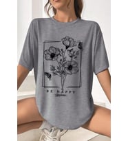 Unisex Be Happy Baskılı Oversize Tshirt (Gri)