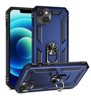 Apple iPhone 14 Plus Kılıf Zore Vega Yüzüklü Standlı Zırh Kılıf (Mavi)