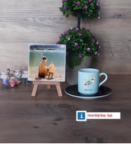 Anneye Doğum Günü Hediyesi Fotoğraflı Dekoratif Taş, Ahşap Altlıklı Türk Kahvesi Fincanı Hediye (Model 7)
