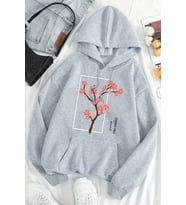 Cherry Tree Baskılı Oversize Sweatshirt (Gri)