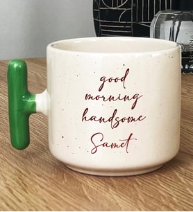 Kişiye Özel Good Morning Handsome Hediye T Kupa Bardak Sevgiliye Hediye (Yeşil)