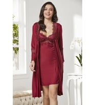 Pierre Cardin  Penye Gecelik Sabahlık Pijama Takım Şort Takım 6'lı Gelin Çeyiz Seti - 5325 (Bordo)