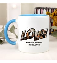 Resimli Love Temalı Kupa Bardak (Mavi)