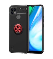 Realme C21 Kılıf Zore Ravel Yüzüklü Silikon Kılıf (Siyah-Kırmızı)