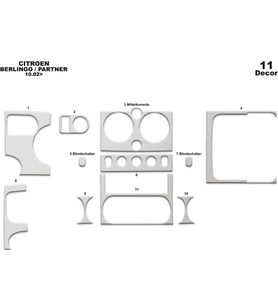Meriç® Citroen Berlingo Ön Torpido Kaplama Maun 11 Parça 2002-2008 (Alüminyum)