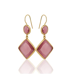 Kadir Jewellery 22 Ayar Altın Kaplama Kadın Sallantılı Küpe -El İşçiliği Ve Hipoalerjenik Küpe (Pembe)