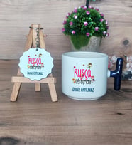 Rusça Öğretmeni Hediye Seti Kupa Bardak T Kulplu ve Anahtarlık Öğretmenler Günü Hediyesi (Model 2)