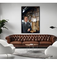 Metal Çerçeveli Temperli Cam Tablo Atatürk ve Fotoğrafları (Siyah)
