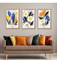 3'lü Ahşap Lamine Çerçeveli Mdf Tablo Henri Matisse Çiçekler (Ahşap)