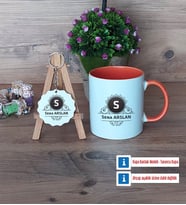 Baş Harf ve İsim Soyisim Kupa Bardak Kırmızı ve Ahşap Anahtarlık Hediye (Model 12)