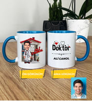 Kişiye Özel Karikatürlü Doktor Hediye Kupa Bardak Doktora Tıp Bayramı Hediyesi (Mavi)