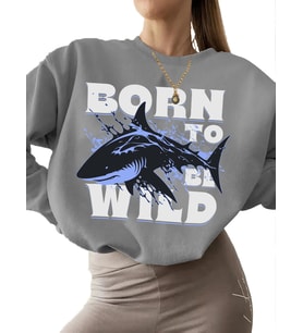 Vahşi· olmak i·çi·n doğdu Baskılı erkek Bej 3 iplik şardonlu Sweatshirt kadın unisex bisiklet yaka (Gri)