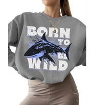 Vahşi· olmak i·çi·n doğdu Baskılı erkek Bej 3 iplik şardonlu Sweatshirt kadın unisex bisiklet yaka (Gri)