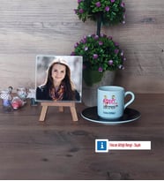 Rehber Öğretmeni Fotoğraflı Dekoratif Taş, Ahşap Altlıklı Türk Kahvesi Fincanı Hediye (Model 7)