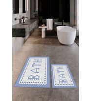 EVDEYA Dijital Baskılı Mozaik Desenli Bath Yazılı İkili Banyo Paspası Klozet Takımı, KLOZET-7-Kahve, (Mavi)