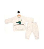 Kidaxi Erkek Bebek Timsah Desenli Eşofman Takım 3-6/6-9/9-12/18-24 Ay (Bej)