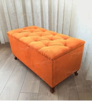 Lüks Sandıklı Kapitoneli Ayakucu Puf Bench 100 cm Ceviz Ayak (Turuncu)