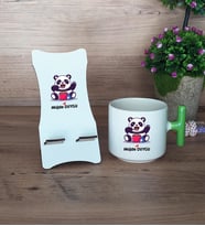 Sevimli Panda Hediye Sepeti Kupa Bardak T Kulplu ve Ahşap Telefon Standı Arkadaşa Sevgiliye Hediye (Model 8)