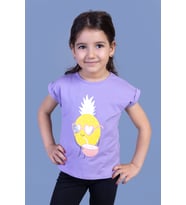Toontoy Kız Çocuk Ananas Baskılı Tişört (Lila)