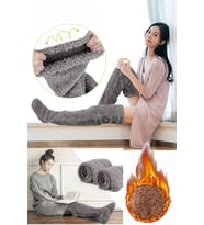 Sock Peluş Uyku Çorabı Welsoft Diz Üstü Oda Çorabı Ayak Isıtıcı Uzun Gonç Çorap (Gri)