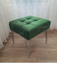 Modern Dilim Puf Ayakucu Puf Gümüş Metal Ayak (45*45) (Yeşil)
