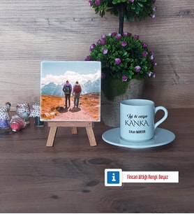 Kankaya Hediye Fotoğraflı Dekoratif Taş, Ahşap Altlıklı Türk Kahvesi Fincanı Hediye (Model 2)