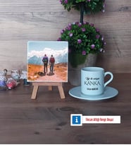 Kankaya Hediye Fotoğraflı Dekoratif Taş, Ahşap Altlıklı Türk Kahvesi Fincanı Hediye (Model 2)