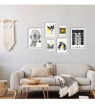 6'lı Ahşap Lamine Çerçeveli Mdf Tablo Seti Modern Art Tasarım (Beyaz)