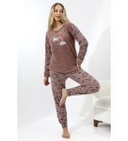 Fawn 5010 Peluş Welsoft Polar Kışlık Yumoş Kadın Pijama Takımı (Vizon)