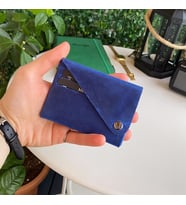 Modica® Vista - Hakiki Deri Unisex Natürel Minimal Cüzdan (Mavi)