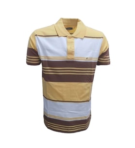 Mcl M22068 Erkek Polo Yaka Kısa Kol Çizgili Penye T-shirt - Kahverengi (Sarı)