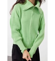 Kadın Modern Tarz Oversize Devrik Yaka Regular Triko Hırka (Mint)