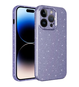 Apple iPhone 14 Pro Max Kılıf Kamera Korumalı Simli Lüks Işıltılı Silikon (Mor)